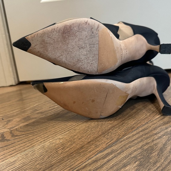 Jimmy Choo Mugler Black and Tan Striped Heels - Picture 3 of 6